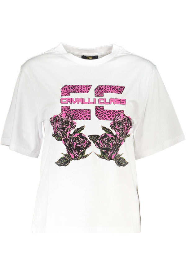 Chic White Printed Cotton Tee με Flair Designer