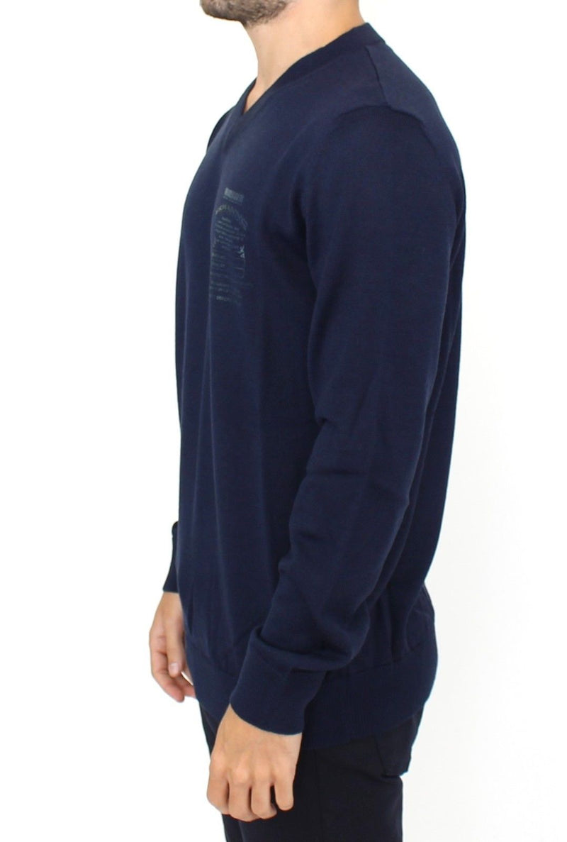 Elegante pullover con miscela di lana a V blu a V