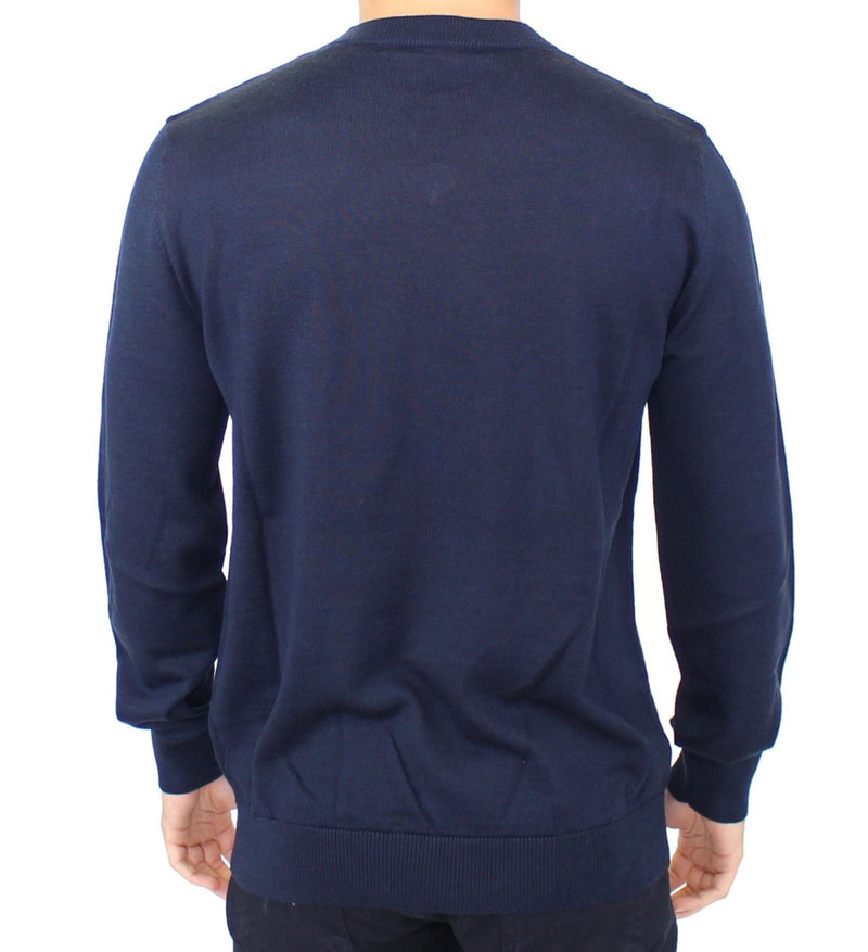 Κομψό μπλε V-neck Wool Blend Pullover