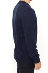 Elegante pullover con miscela di lana a V blu a V