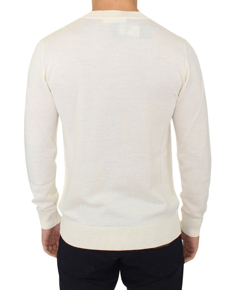 Off-Weißer Wollmischung Pullover mit V-Ausschnitt