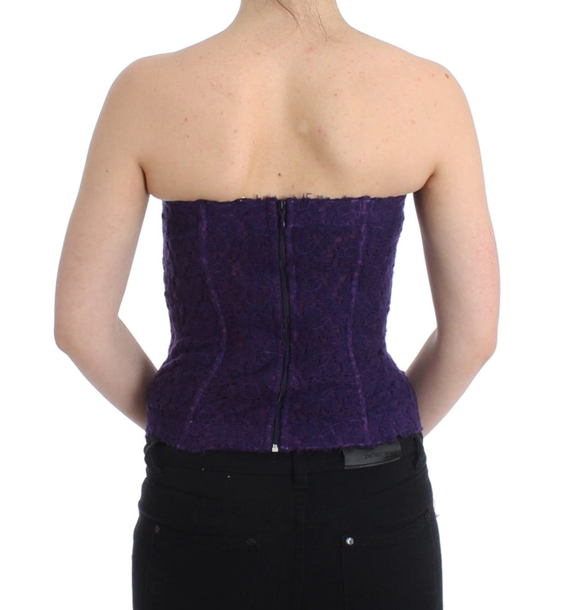 Corsetto bustier di miscela di seta in pizzo viola