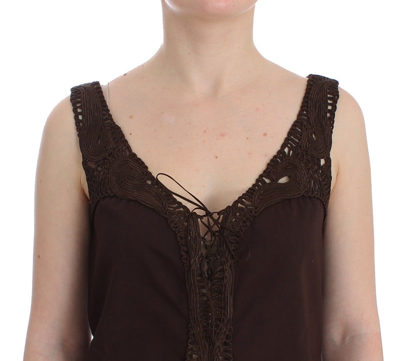 Top in cotone tunico marrone chic top