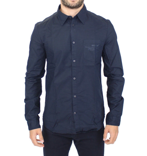 Impresionante camisa casual de algodón azul