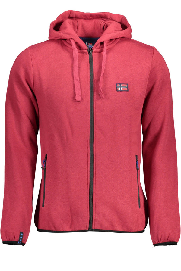 Sudadera con cremallera con capucha roja elegante con bordado