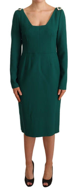 Robe de gaine midi vert émeraude avec broche cristalline