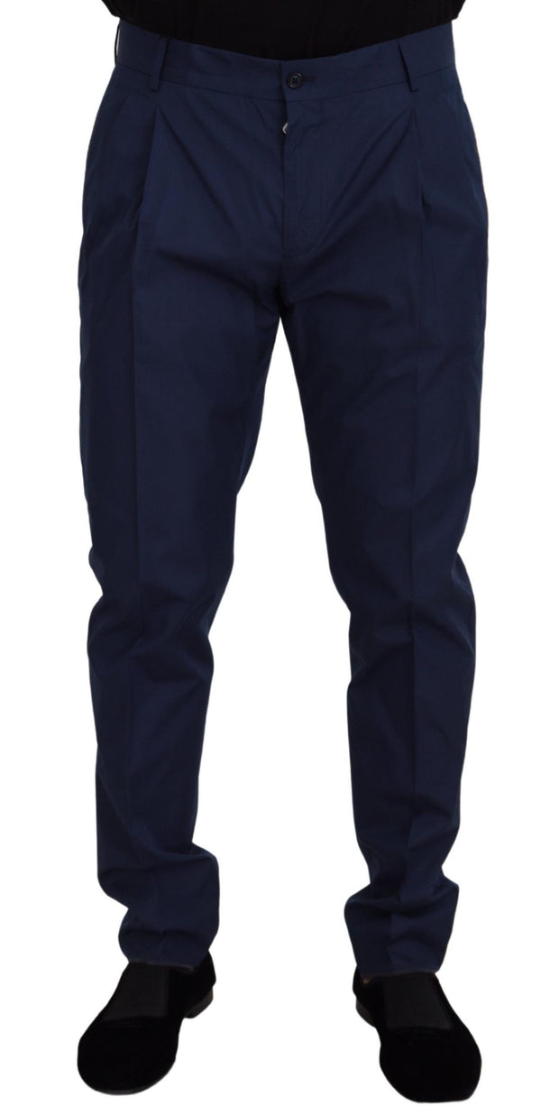 Elegante schlanke Fit Chino in blaue Seidenmischung