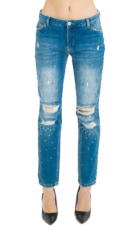 Jeans de jambe droite en détresse chic