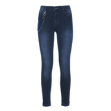 Chic Leicht gewaschene blaue, schlanke Jeans mit Kettendetails