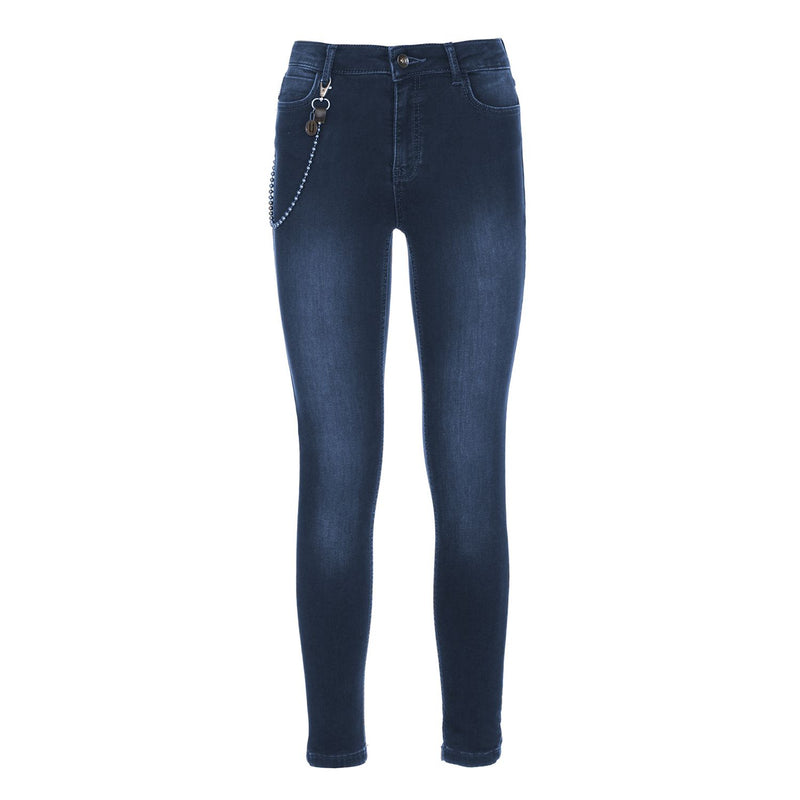 Jeans a fit sottili blu leggermente lavati leggermente lavati con dettagli a catena