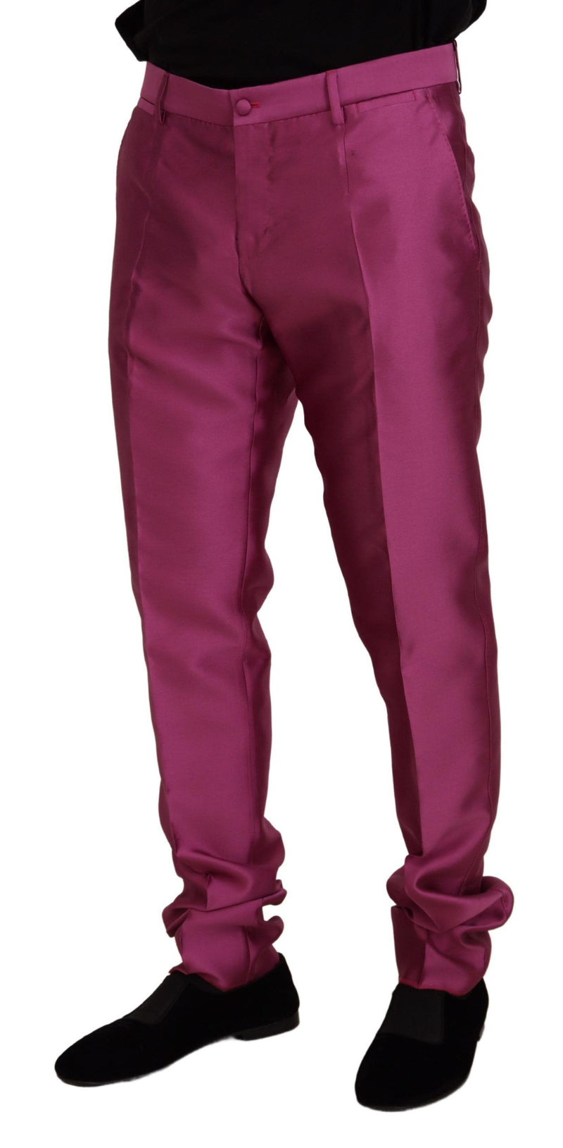 Élégant pantalon de robe formel slim en rose