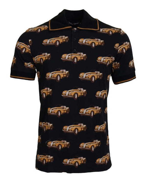 Elegante camiseta de polo de estampado de auto en negro