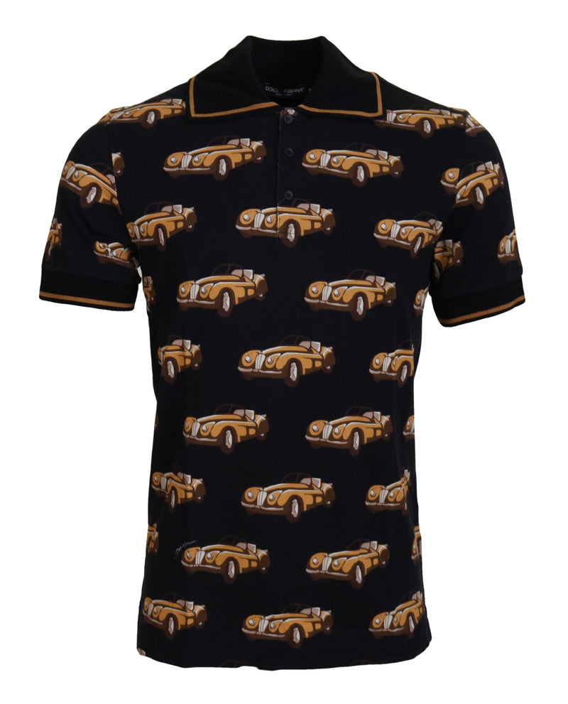 Elegante camiseta de polo de estampado de auto en negro