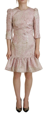 Élégant robe de gaine midi jacquard rose rose