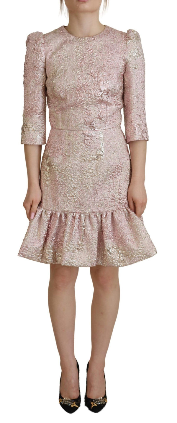 Eleganter rosa Jacquard Midi Scheidekleid