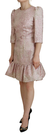 Élégant robe de gaine midi jacquard rose rose