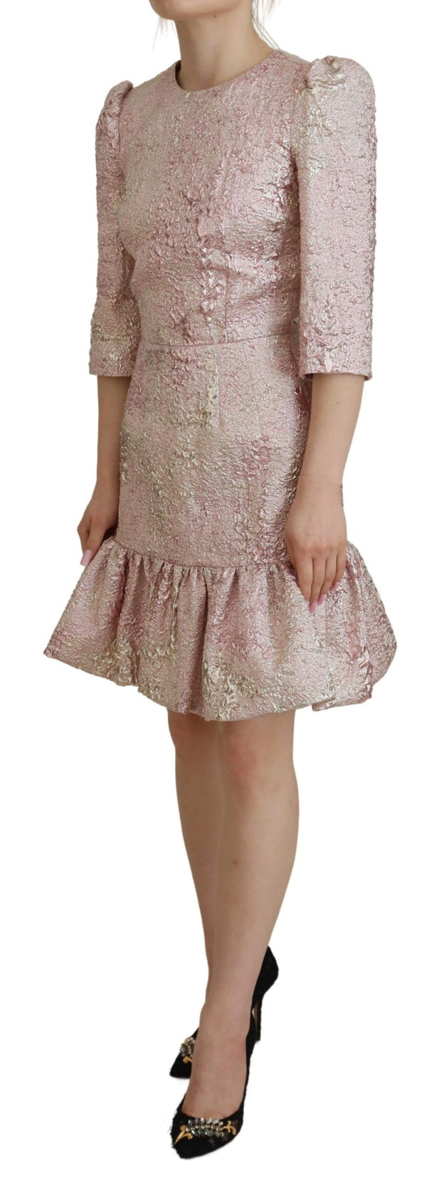 Elegante abito da guaina midi jacquard rosa