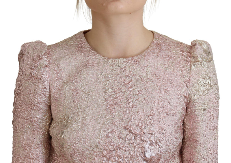 Élégant robe de gaine midi jacquard rose rose