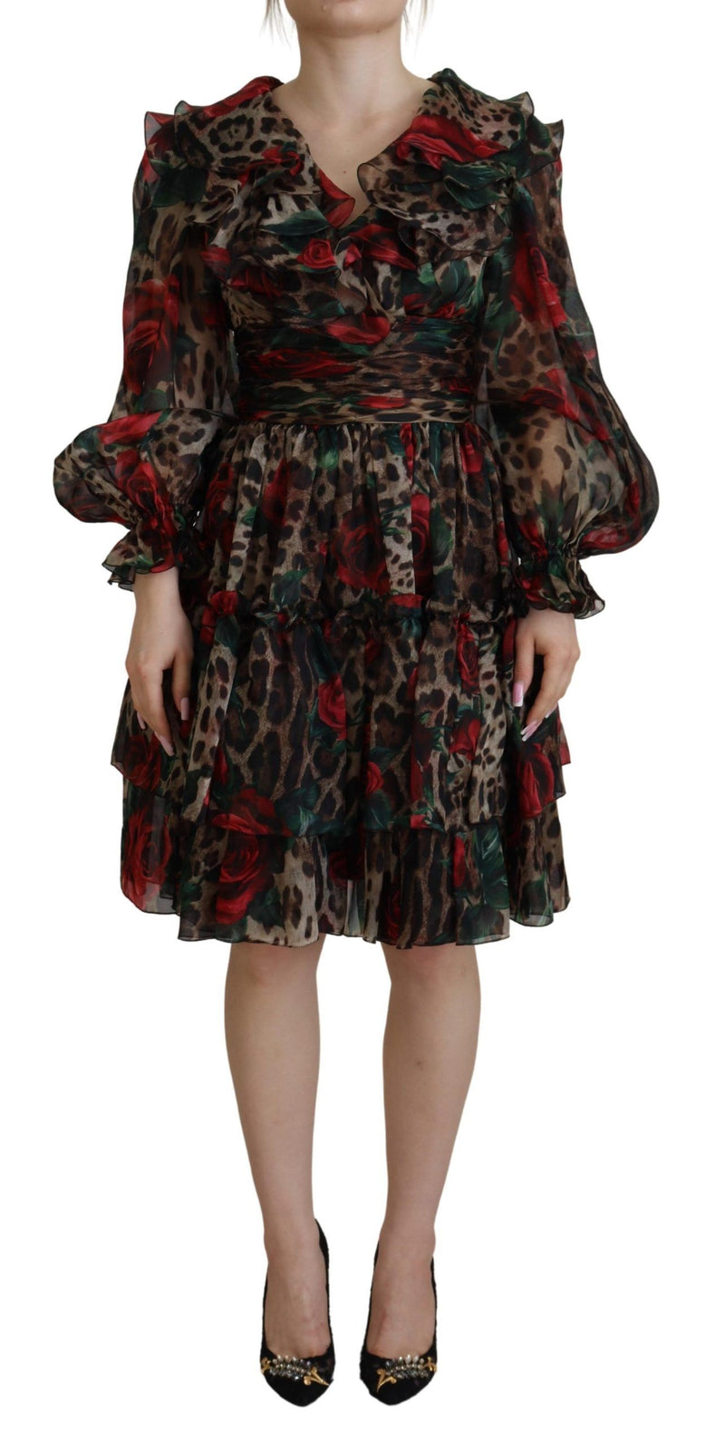 Robe imprimé et roses rouges de Silk Leopard