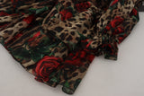 Vestido de estampado de leopardo de seda y rosas rojas