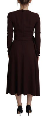 Elegant Brown Long Sleeve Wrap Dress