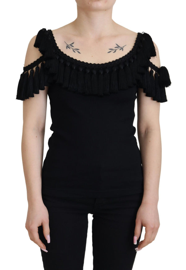 Elegante blusa de camiseta de tanque de algodón negro