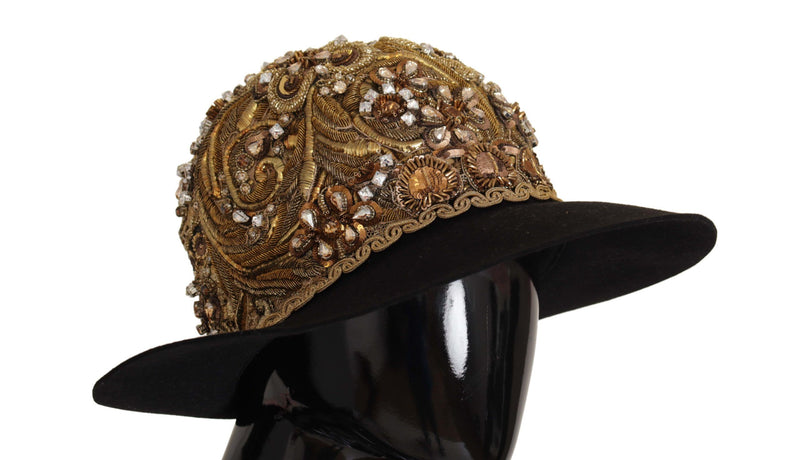 Elegante fedora de oro negro con tachuelas