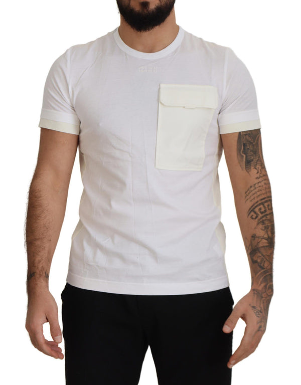 Elegante camiseta de algodón blanco con bolsillo de pecho DG