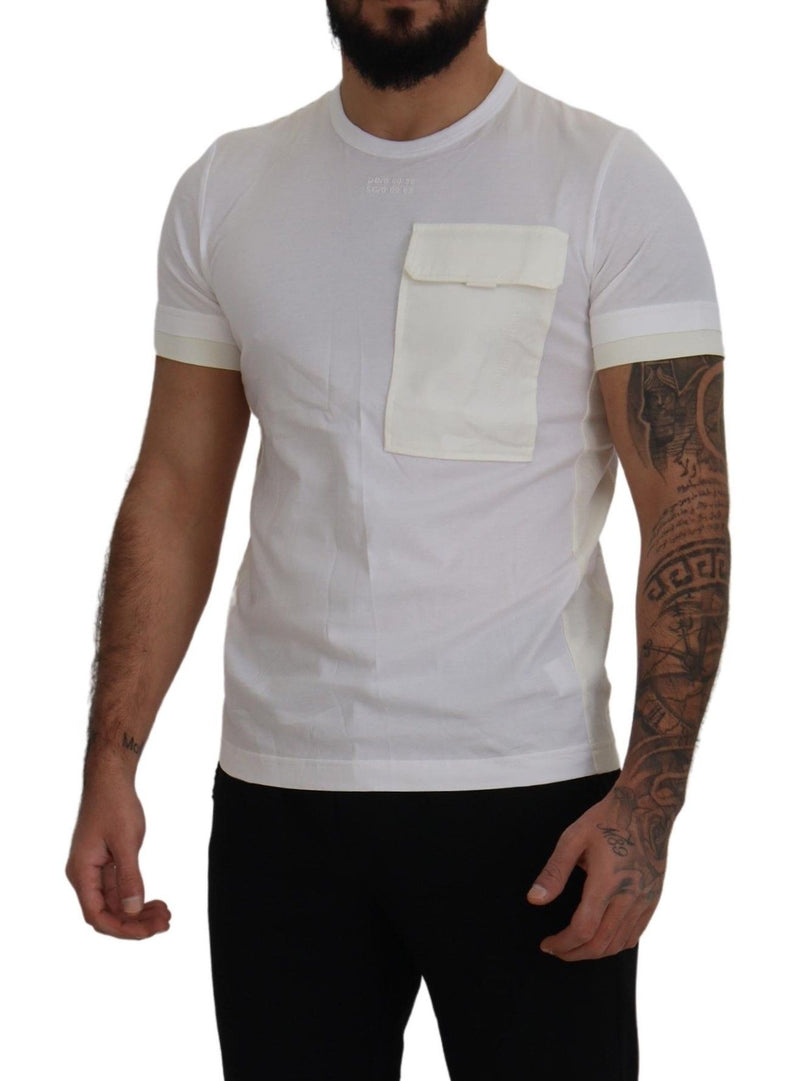 Elegante camiseta de algodón blanco con bolsillo de pecho DG