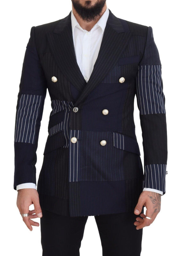 Elegante blazer in lana a doppio petto blu scuro