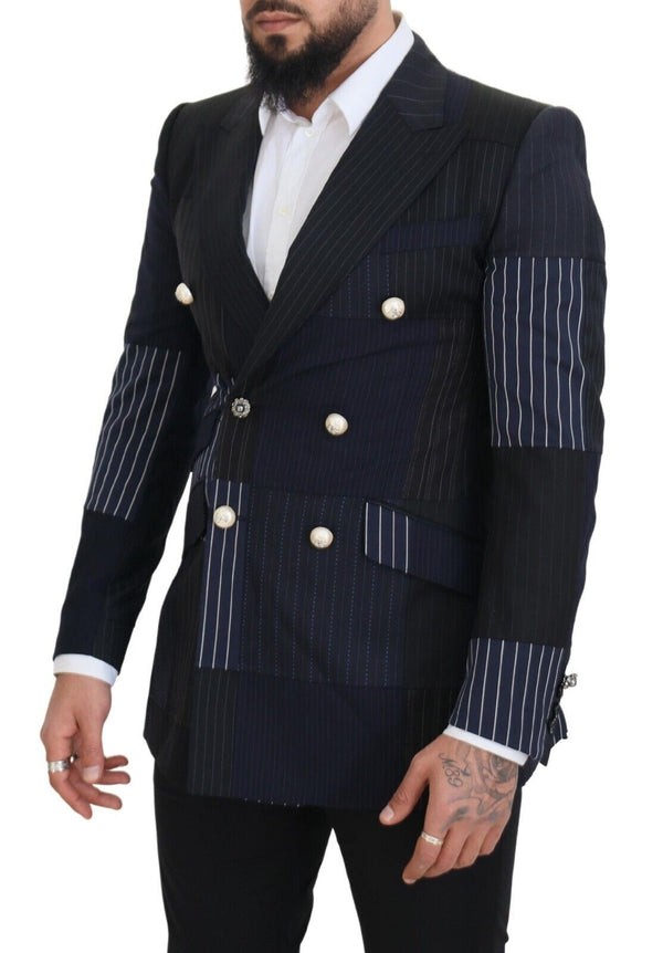 Elegante marina azul marina blazer de lana de doble pecho