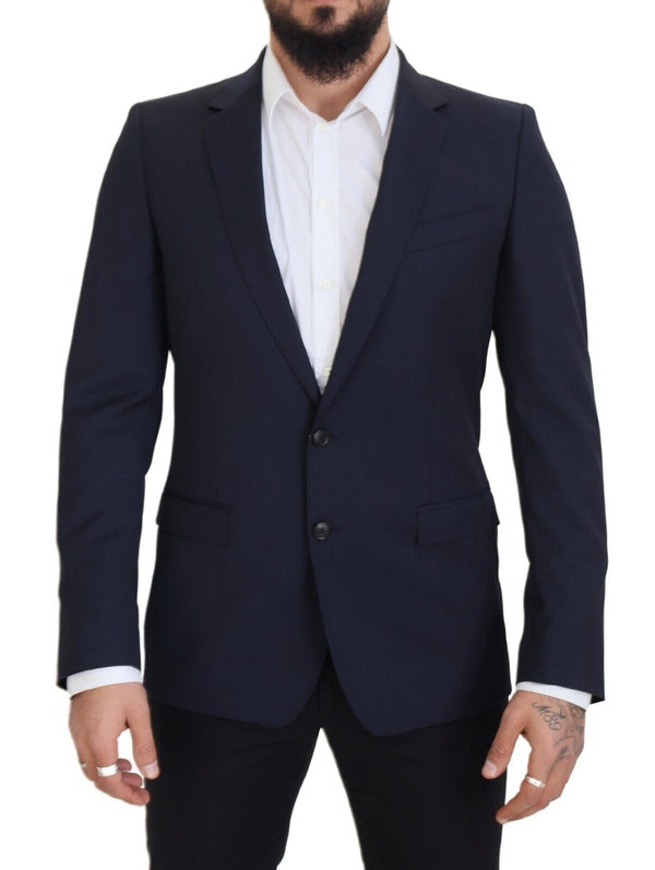 Elegant Dark Blue Slim Fit Wool Blazer