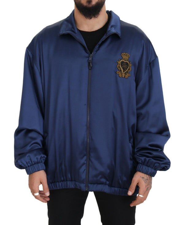 Chaqueta de bombardero de seda azul regal