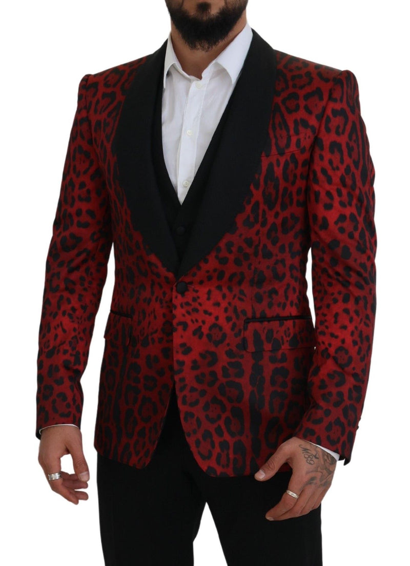 Traje de tres piezas con estampado de leopardo rojo radiante