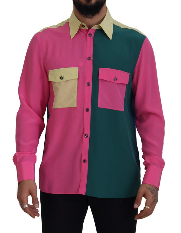 Elegante camisa de seda multicolor de seda