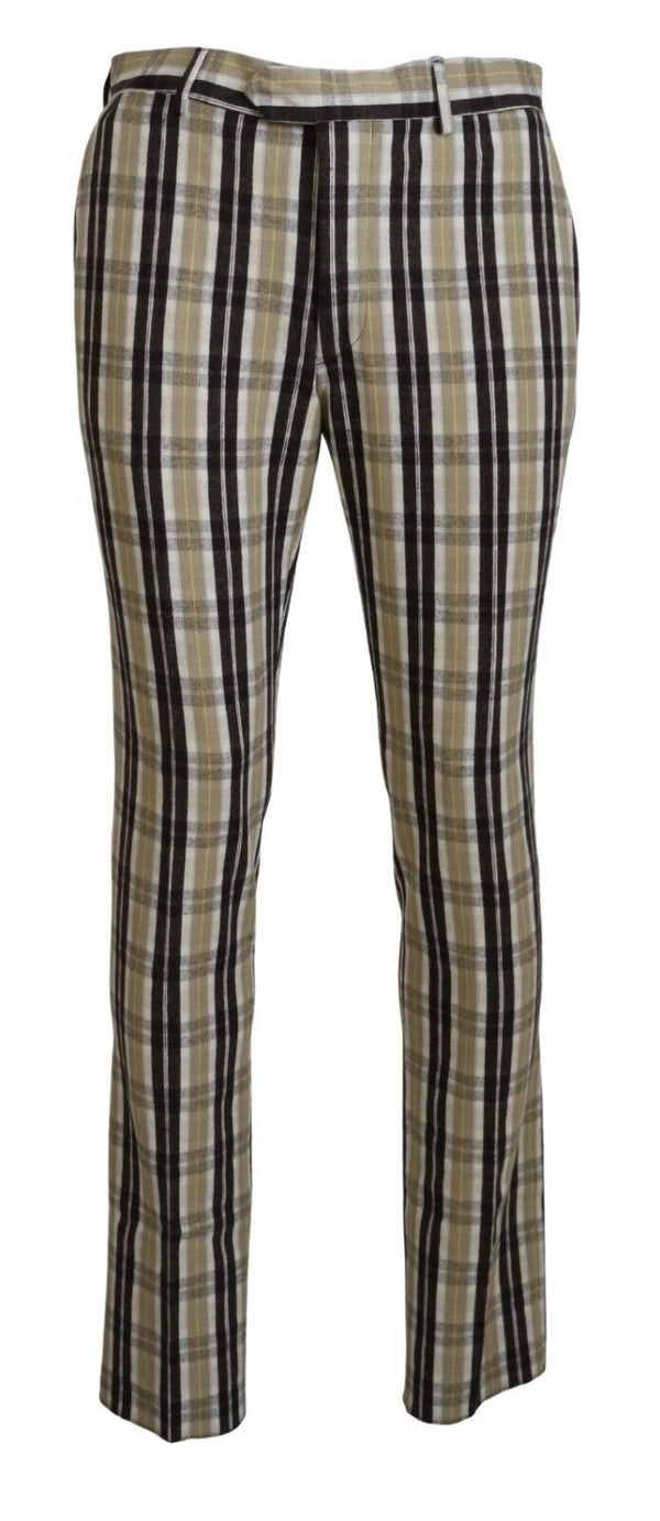 Pantaloni di cotone a scacchi multicolori chic