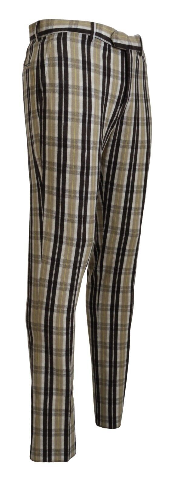 Pantaloni di cotone a scacchi multicolori chic