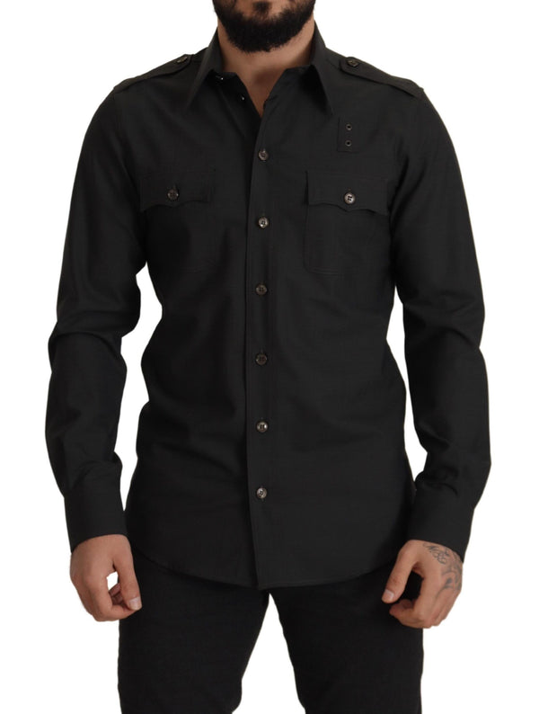 Elegante camisa de algodón verde oscuro Fit