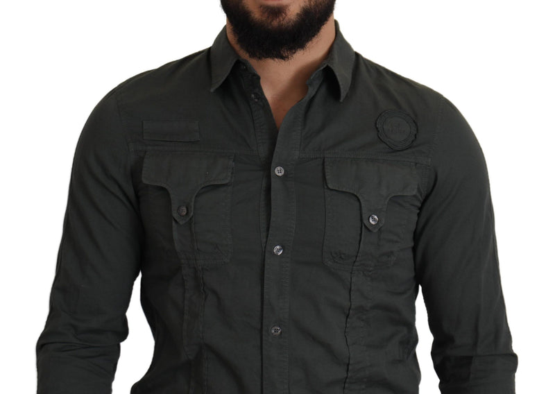 Sleek Dark Grey Algody Camiseta casual