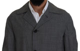 Elegant Gray Plaid Trench Coat