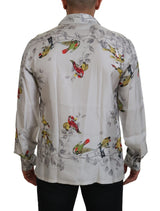 Elegante camisa casual con estampado de pájaro de seda