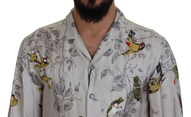 Shirt décontracté à imprimé d'oiseau de soie élégant