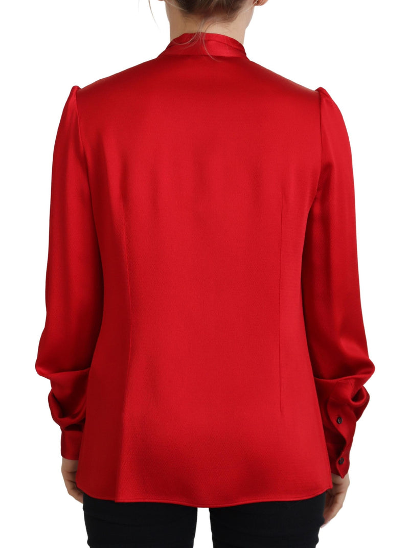 Elegant Red Ascot Collar Blouse