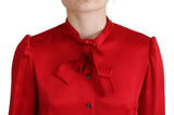 Elegante blusa de cuello ascot rojo