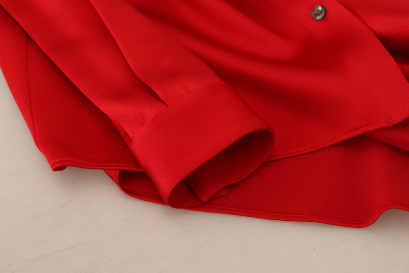 Elegante blusa de cuello ascot rojo