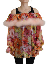 Κομψό μεταξωτό floral blouse of-shoulder