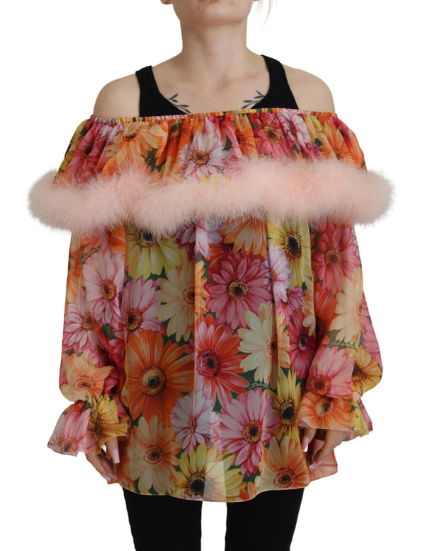 Elegante blusa floral de seda de seda