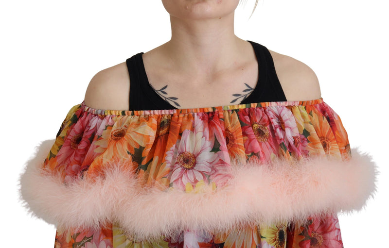 Κομψό μεταξωτό floral blouse of-shoulder