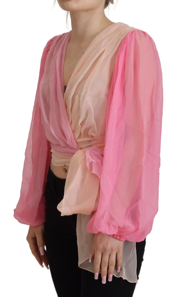 Seide V-Neckline-Wickelbluse in Pink