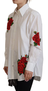 Elegante camisa de mezcla de seda bordada floral